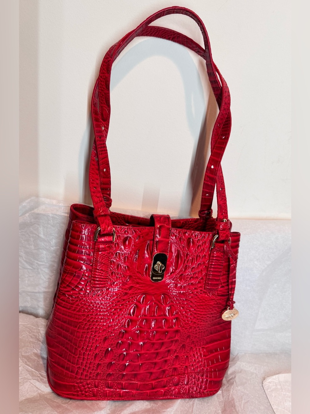 Brahmin Fiora Bucket Bag in Carnation Melbourne Leather NWT